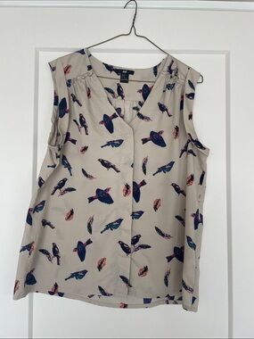H&M Beige Sleeveless V-Neck Bird Print Camisole